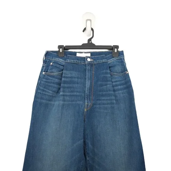 Mother Women 27 Pinch Sneak Jeans Blue Wide Leg Denim High Waist Pleated NEW - Picture 3 of 10